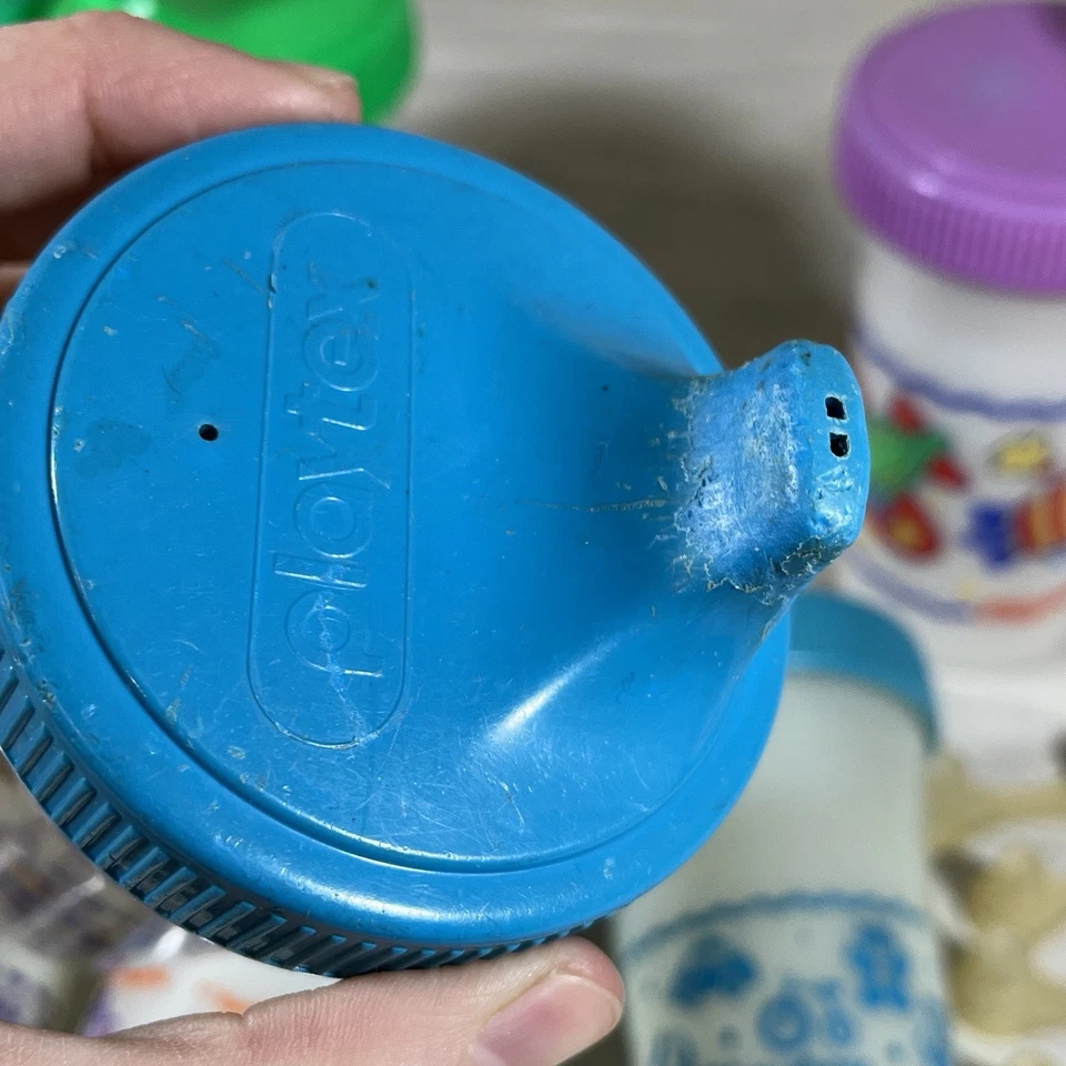 Lote de 7 tazas Playtex Sippy vintage años 90 1995-1999 y válvulas dinosaurio pez pollito con Foto 4 de 4