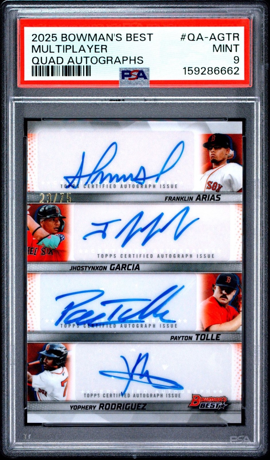 2025 Bowmans Best Payton Tolle Franklin Arias Jhostynxon Garcia Auto /75 PSA 9