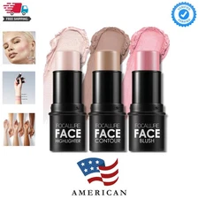 3 Pcs Cream Contour Sticks,Shades with Highlighter & Bronzer & Blush,Non-grea...