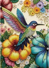 Beaded Hummingbird 1000 Piece Puzzle for Adults Hummingbird Floral Jigsaw Puzzle