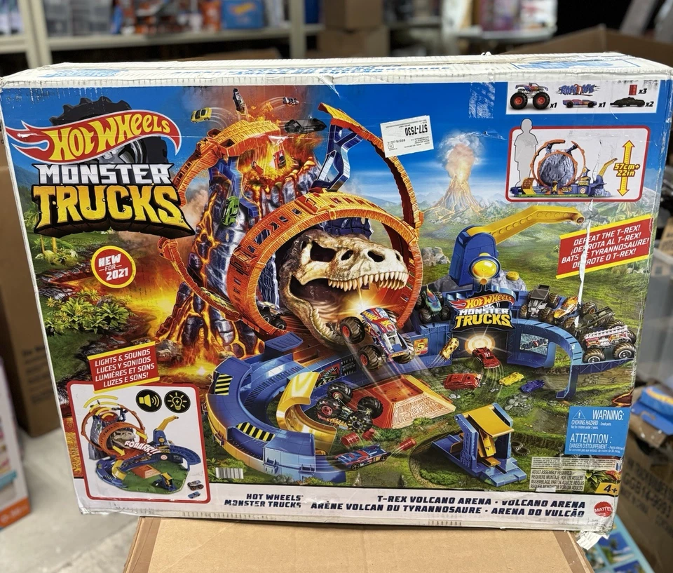 HOT WHEELS Monster Trucks T-Rex Volcano Arena Playset w/ Lights & Sounds.. NEW! - Image 2 of 4