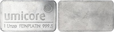 Germany 1oz Platinum Bar 999.5 by Umicore XF, Small Scratches 143449