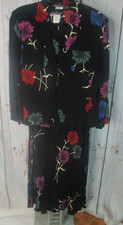 Vtg Carol Little 12 / M Black Floral Jacket Shirt Maxi Skirt Suit