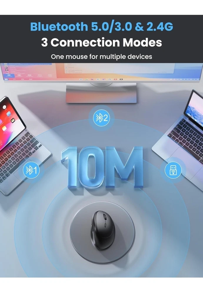 TECKNET Ergonomic Mouse, Bluetooth Wireless Vertical Mouse, Rechargeable Batt... - Image 3 of 4