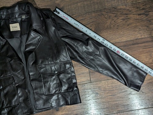 Elie by Elie Tahari Brown Faux Leather Biker Style Open Jacket w/ Buttons Size L - Picture 9 of 17