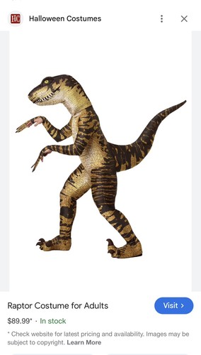 Zipper Velociraptor Costume #Halloween #Costume Large Halloween Costume