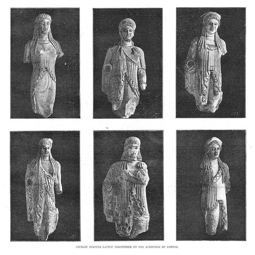 GREECE Statues Recently Found at the Acropolis - Antique Print 1886