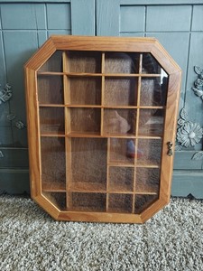 Glass Door Curio Cabinet MINIATURE COLLECTIBLES Wall Shadow Box Display Case