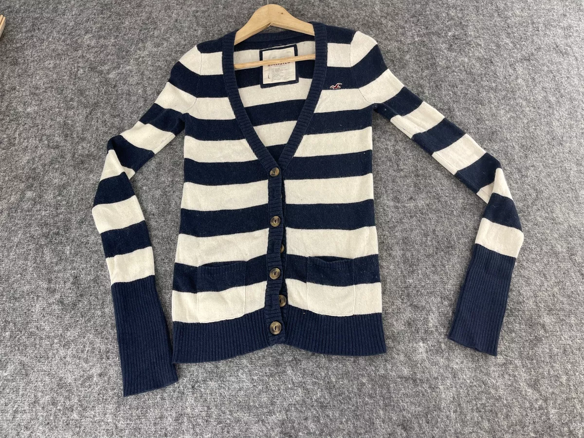 Hollister Cardigan Sweater Womens Medium Blue Striped Button Up V-Neck N283