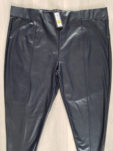 M&S size 24 short NAVY BLUE faux LEATHER LEGGINGS / TROUSERS ladies SLIM LEG - Picture 2 of 15