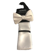 Alfani Men's White Solid Satin Pre-Tied Bow Tie Pocket Square Set 55