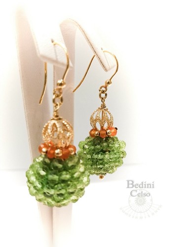 Orecchini pendenti, in Oro giallo 18kt, con tormaline verde e arancio. 9,3 gr - 第 1/4 張圖片