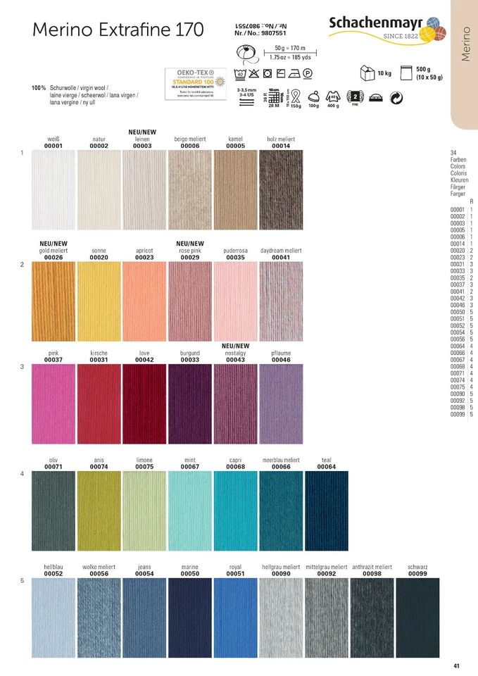 (119,00€/kg) *Merino Extrafine 170* Schachenmayr,50g stricken häkeln Garn Wolle