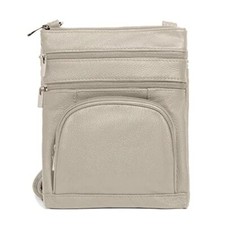 Crossbody Bag for Women, Genuine Leather Multi-Pocket Purse with Medium Cream