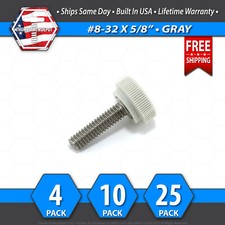  8-32 x 5/8" Thumb Screw Stainless Steel - Gray Round Knurled Knob - USA