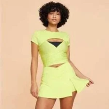 Blogilates Womens L Limeade Green Reversible Bow Back Short Sleeve Top