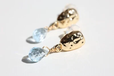 boucles d'oreilles argent pl or pierre précieuse topaze bleue briolette 1829 - Photo 1/4