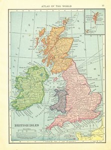 1911 Handy Atlas Vintage Map Pages - British Isles on one side and Germany - ...