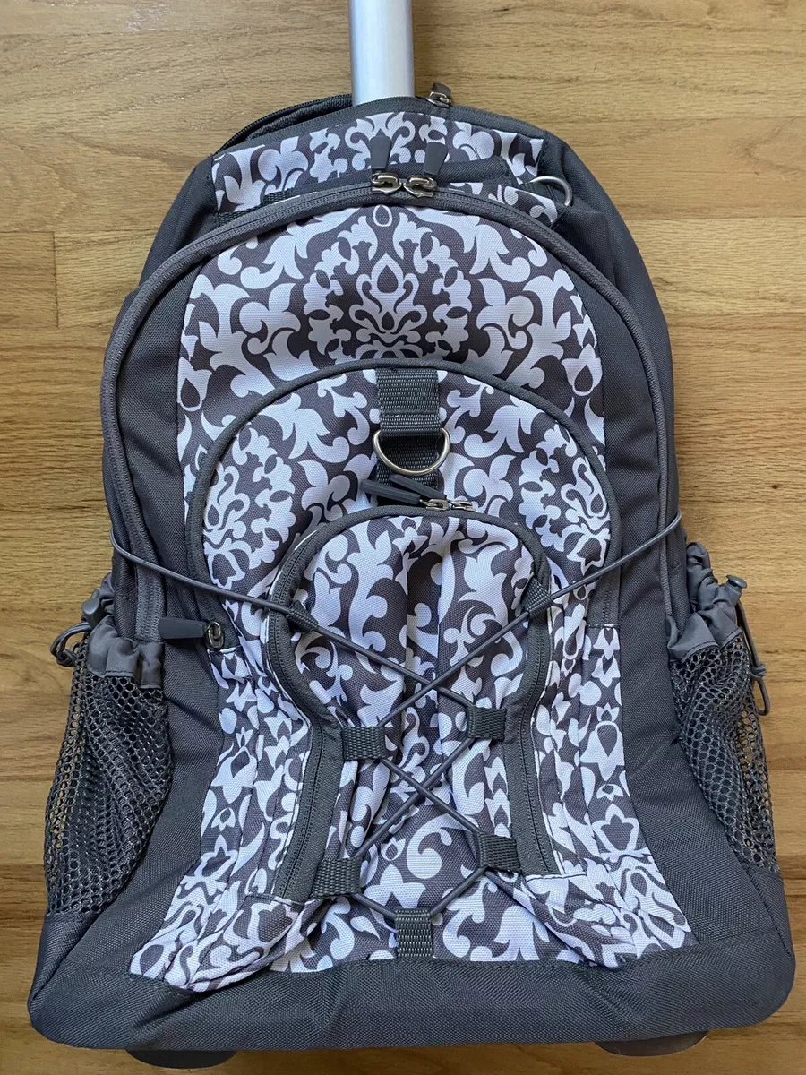 Pottery Barn Teen Black Rolling Backpack Gray With White