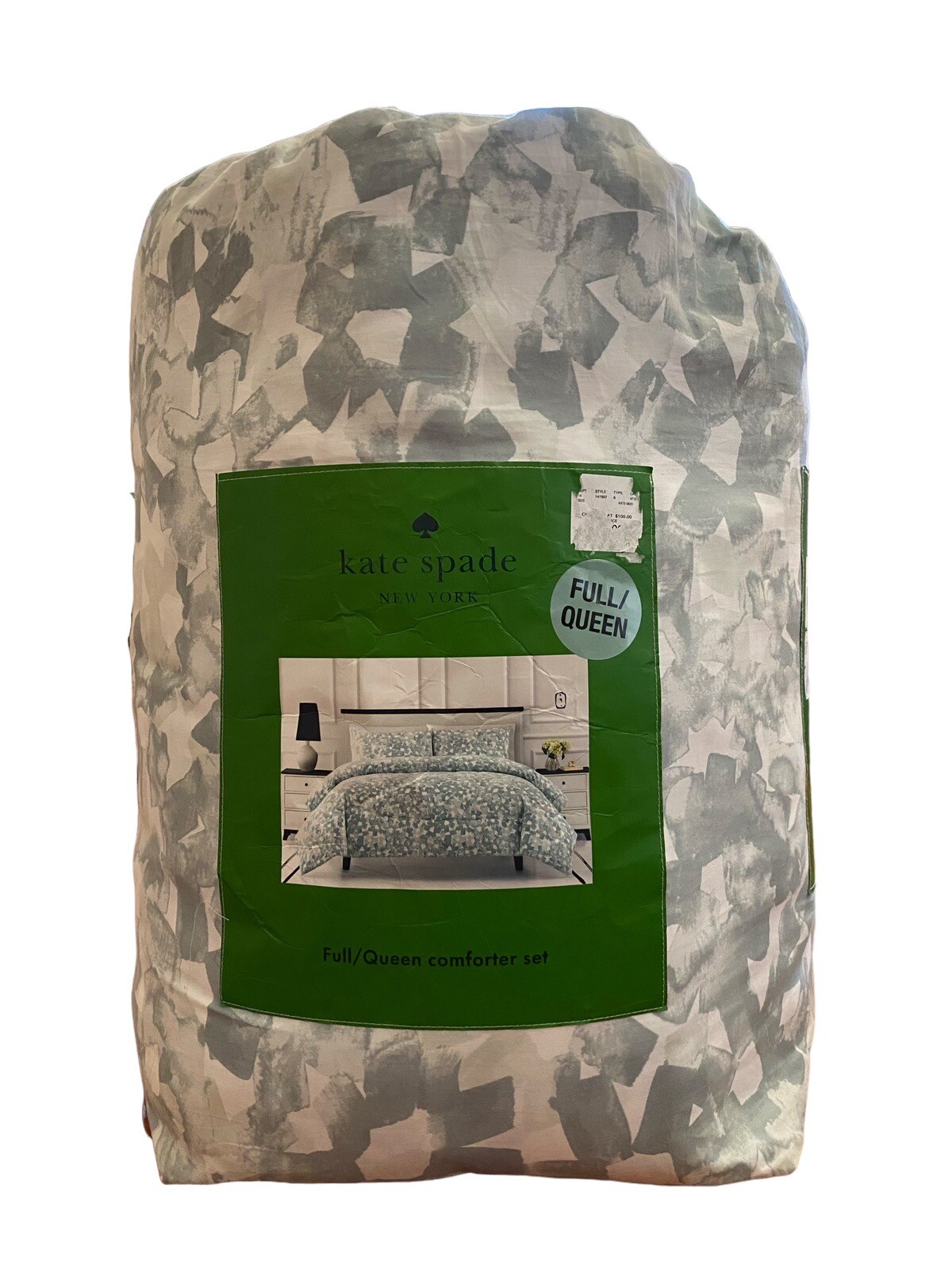 KATE SPADE Inky Floral Light Green/White Full Queen 3pc Comforter Set