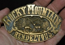 Vintage 1981 Rocky Mountain Rendezvous Brass Tone Belt Buckle Rare