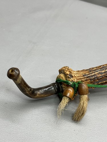 Antique German Red Point Old Briar Hunting Pipe Horn and Hand Carved Wood Deer - 第 8/11 張圖片