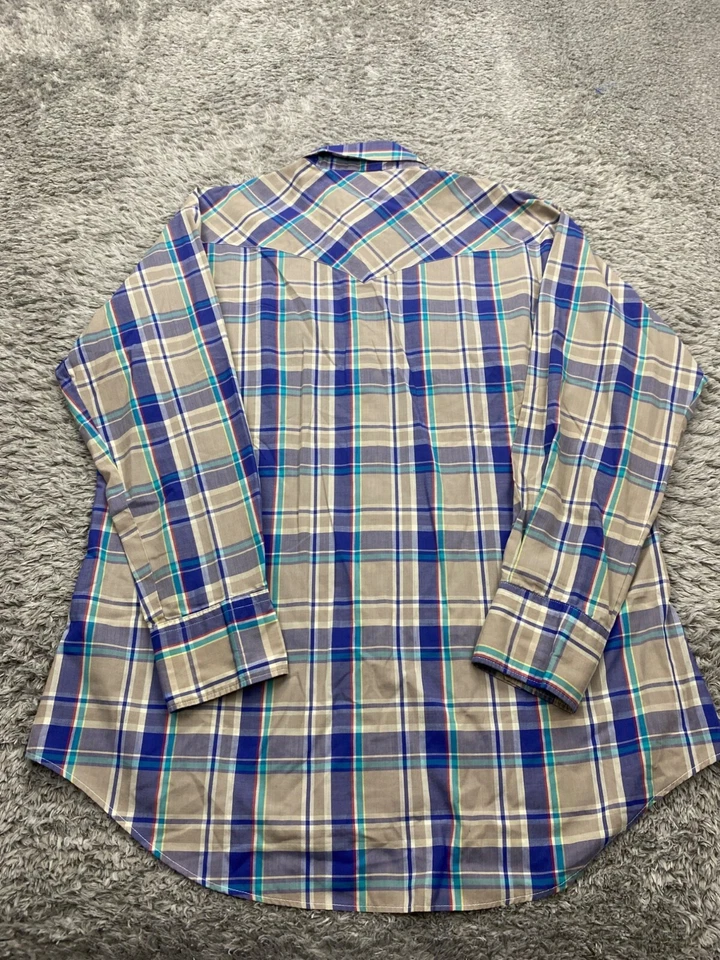 Vtg Ruddock Shirt Men 17.5-34 Extra Long Tail Gray Plaid Western Pearl Snap USA - Image 2 of 4