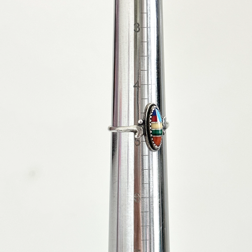 Vintage 925 Sterling Silver Multi Gemstone Southwest Thin Band Ring Size 4.75 - Picture 5 of 8