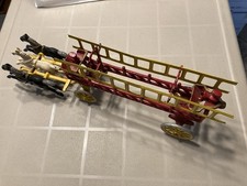 Original Vintage Antique Kenton Cast Iron 3 Horse Fire Truck Ladder Wagon 17"