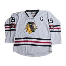 Vtg Reebok Men 54 CCM NHL Blackhawks Hockey Jersey 19 Toews Captain White Canada