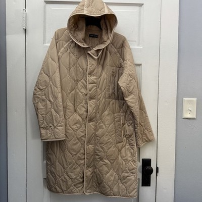 Quilted Hooded Long Coat Love Token Women M Tan Puffer Jacket