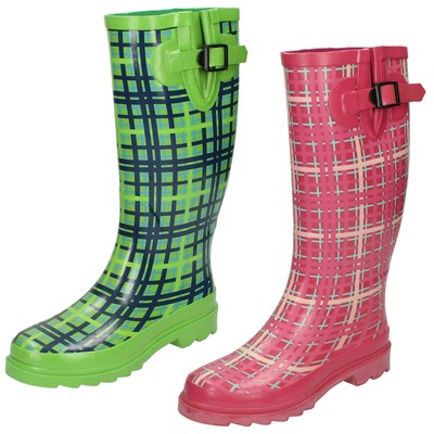 Damen Spot On Tartanmuster Gummistiefel