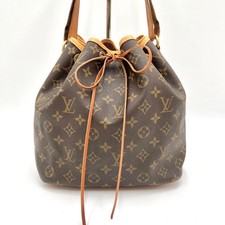 Auth LOUIS VUITTON Monogram Petit Noe Drawstring Shoulder Bag M42226 Brow 2Y9398