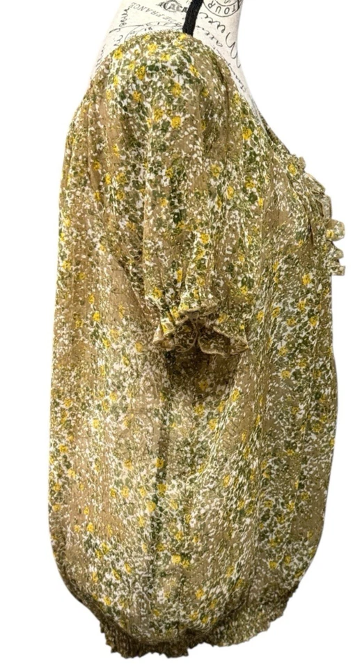 De Colección Y2K Transparente Floral Top Volantes XL Verde Campesino Boho Jardín Hada Cachicho Foto 4 de 4