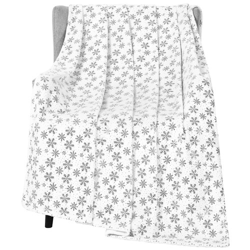 FRAMICS Christmas Throw Blanket - Silver Snowflake Foil Print, White Flannel ...