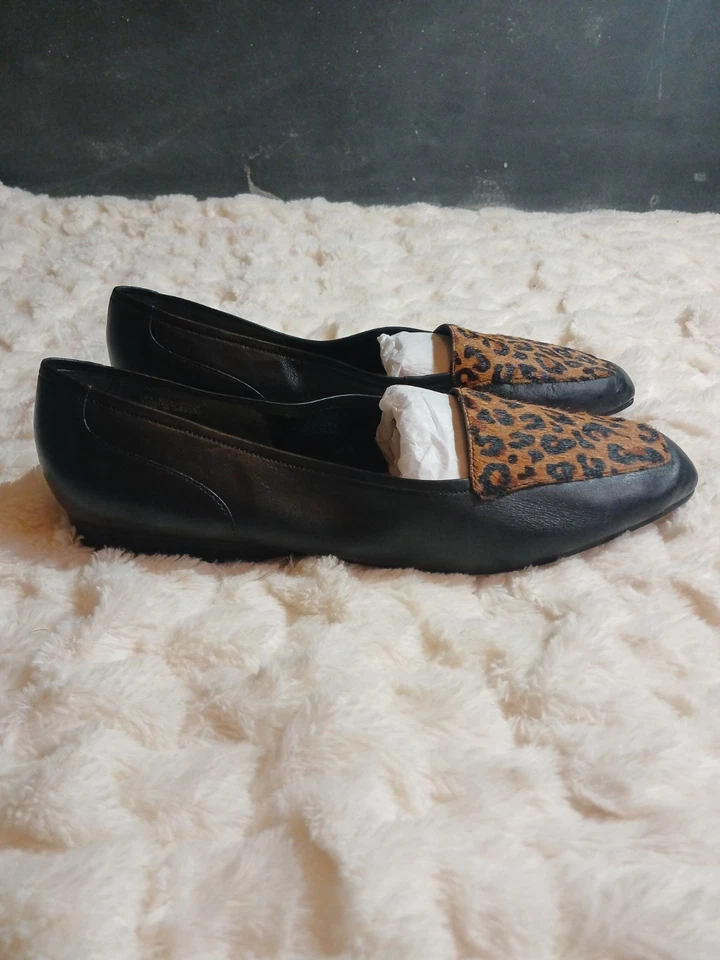 Enzo Angiolini "Rich" Mujer Cuero Negro Sin Cordones Planos Piel Leopardo Puntera Talla 11 Foto 3 de 4