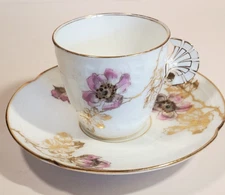 Charles Field Haviland GDM Limoges Pink Demitasse Cup Saucer Ornate Handle Gilt