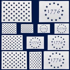 WISYOK American Flag 50 Star Stencils and 13 Stars 1776 Templates, white
