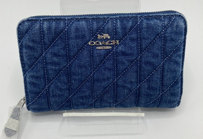 Coach CAP29 Medium ID Zip Wallet Quilted Indigo Denim Silver-tone