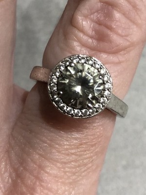 Designer QVC Diamonique Sterlingsilber 925 grau Rundschliff Solitär Heiligenschein Ring