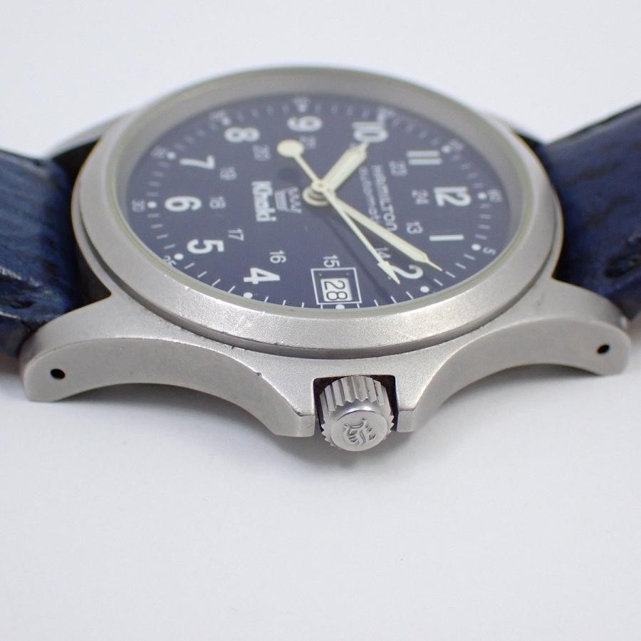 【稼働】 HAMILTON KHAKI 9823 自動巻き 腕時計 HAMILTON Khaki King 9823 Automatic Blue Dial SS Leather Men's