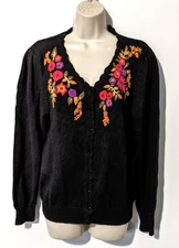 VTG Herman Geist Women's Floral Embroidered Cardigan Sweater Sz S Cottagecore