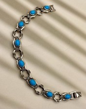 Vintage Armband Türkis Markasit Steine Blau 925 Silber Schmuck Armreif 