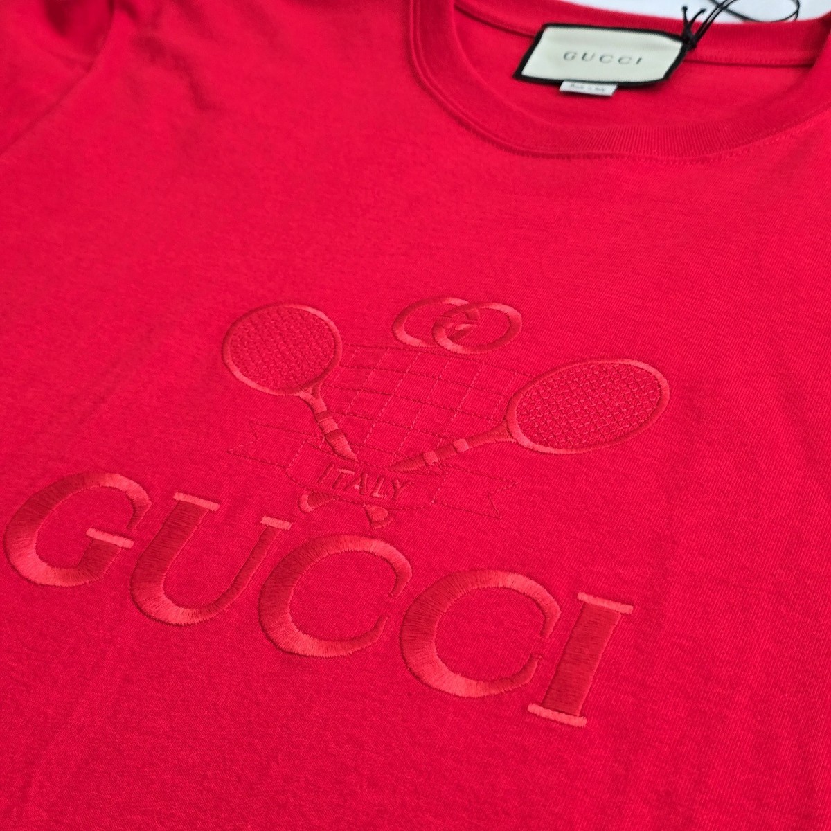 Gucci Tennis Racket Embroidered T-shirt Red | Size S | MSRP $650