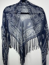Echo Wrap Shawl Bandana Print Blue Tassel Y2K...
