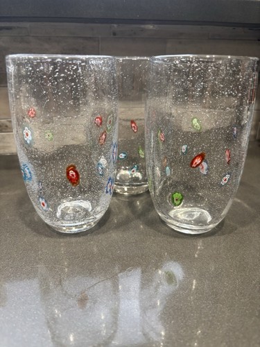 3 Millefior Bubble Art Drinking Tumblers Glass Blown 5 1/2” - Picture 3 of 4