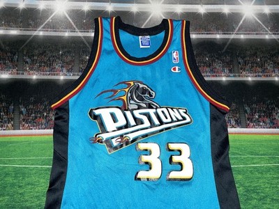 Vintage Grant Hill #33 Teal Detroit Pistons Jersey Champion Mens