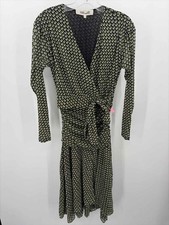 Diane Von Furstenberg Green Size Small Printed Shift Hi-Low Long Sleeve Dress