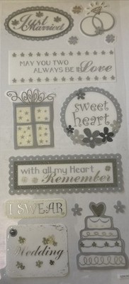 JUST MARRIED VELLUM Glitter Stickers(14pc)Wedding Cake  Love Rings Card Making 