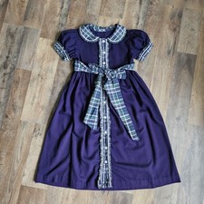 Vintage Handmade Blue  Green Plaid Girl  s Dress with White Collar Midi